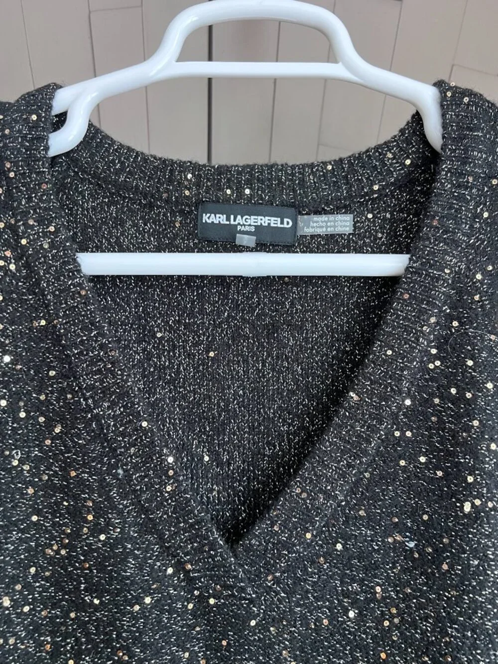 NWT Karl Lagerfeld Black Gold Sparkle Long Sleeve Sweater Large